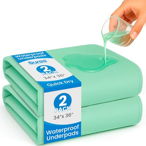 Sures Bed Pads for Incontinence Washable, Bed Wetting Protection for Adults & Elderly - Waterproof Reusable Underpads for Women, Men, Kids, Pets (34 x 36, 2)