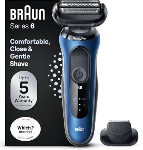 Braun Series 6 Electric Shaver for Men with Precision Trimmer, Wet & Dry Electric Razor for Men, UK 2 Pin Plug, 60-B1200s, Blue Razor