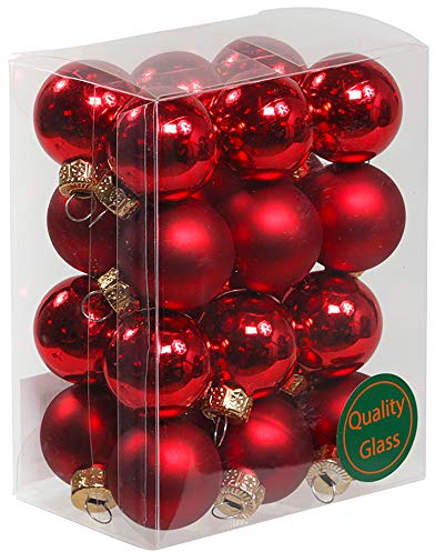 Kleine Baumkugeln aus Glas Ø 2 cm/2,5 cm/3 cm - Christbaumkugeln Baumschmuck Christbaumschmuck Weihnachtsbaumschmuck Weihnachtsbaumkugeln (24 Stück Rot (Matt,Glänzend), 2,5 cm)