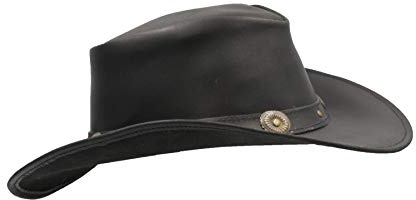 WALKER AND HAWKES - Leather Cowhide Outback Cowboy Conchos Hat - Black - X-Large (60cm)
