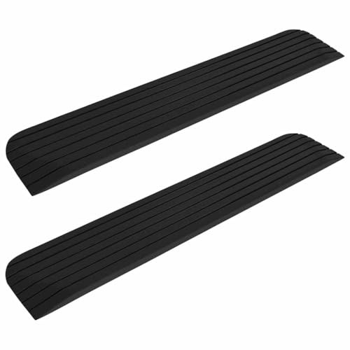 vidaXL Solid Rubber Threshold Ramps Set of 2 - Non-slip Surface - Durable and Hardwearing - For Rollators, Scooters, and Wheelchairs - Size: 110x21x2.5 cm - Black