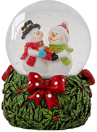 Celebright Christmas Musical Snow Globe - Plays 8 Songs Including Jingle Bells & Lights Up With Changing LED Colours - Large 14cm (Mr & Mrs Snowman)