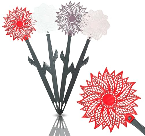 Set da 4 Paletta Ammazza Mosche a Forma di Fiore, Comoda Racchetta Zanzare in diversi Colori, Schiaccia Mosche per Interno o Esterno