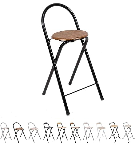 THE SECRET HOME - Pack de 1,2,4 y 6 Taburetes Plegables con Respaldo - Sillas Plegable de Metal y Madera - Alto. 80 cm x Ancho. 40 cm (1, Madera Oscura/Negro, Alto. 80 cm x Ancho. 40 cm)