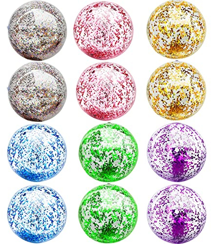 12 Pack Inflatable Beach Balls Bulk - 16 Glitter Pool Toys Balls for Summer Beach Pool Party, Swimming Pool Game Water Beach Toys Party Favor Summer Luau Decoration Essential Blow Up Beach Ball