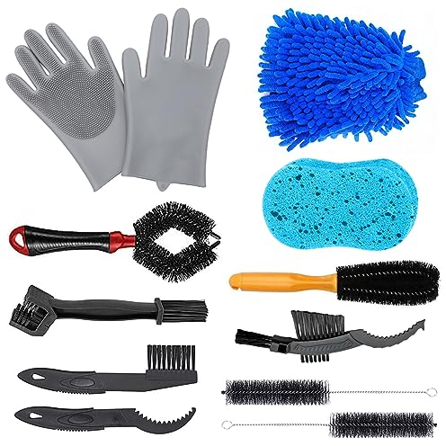 12 IN 1 Fahrrad Reinigungsbürste Kits, Fahrrad Reinigungsset Bike Reinigungsbürste Tool für Alle Fahrräder, Fahrrad pflegeset für MTB Rennrad Fahrradkette, Kurbel, Reifen, Kettenblatt, Radfahren