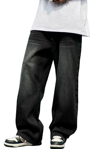 Mens Baggy Jeans Y2k Skater Vintage Plain Pants Casual Wide Leg Loose Fit Denim Hip Hop Jean