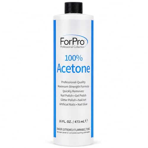 ForPro Professional Collection 100% Pure Acetone, Professional Nail Polish Remover for Natural, Artificial, Acrylic, and Sculptured Nails, Removes Gel Polish, Glue, and Glitter, 16 fl. oz.