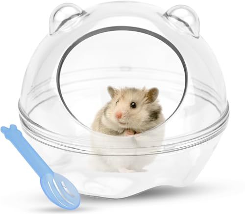 Fadcaer Hamster Sand Bath Container,Small Animal Bathtub with Sand Shovel,Transparent Hamster Toilet Hamster Bathroom for Gerbil Dwarf Hamster Guinea Pig Pet Cage Accessories (11 * 11 * 9 cm)