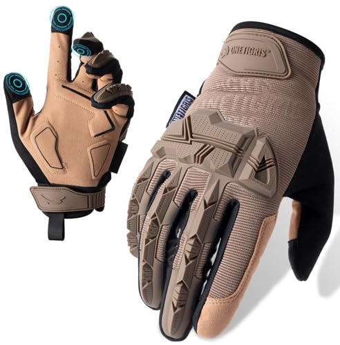 OneTigris Full Finger Gloves, Cycling Gloves Touch Screen Gloves Men Women for Outdoor Sports Cycling Motorcycle Motorbike Hiking, Coyote Brown, M