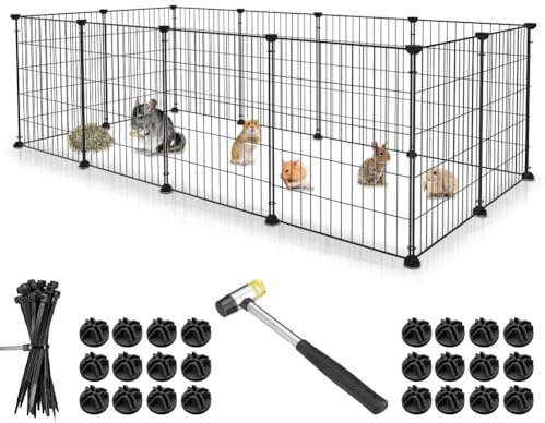 BAKAJI Recinto para Animales de pequeño tamaño, Personalizable de Metal, Valla componible para cobayas, hámsteres, Conejos, Chinchillas, Interiores y Exteriores, 143 x 71 x 46 cm