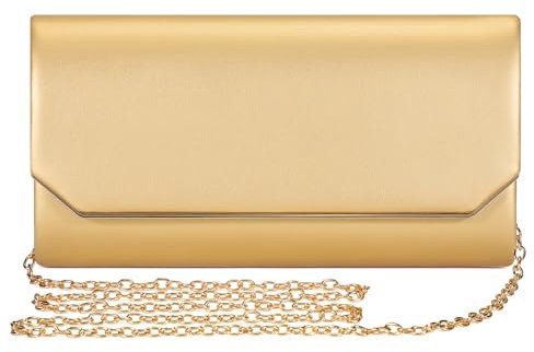 BAIGIO PU-Leder Abendtasche Damen Clutch Elegant Brauttasche Handtasche Hochzeit Damen Kettentasche Mädchen klein Umhängetasche für Party Damen Klein Crossbody Bag (Gold)
