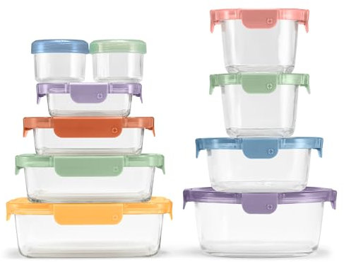 Ello Color Lock 20PC Mixed Glass Food Storage Sets, Leak-Proof Glass Food Storage Containers with Airtight BPA-Free Plastic Lids, Dishwasher, Microwave, and Freezer Safe, Desert Festival