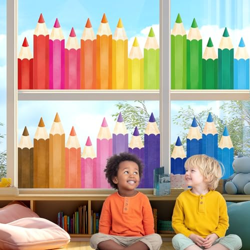 DECOWALL Rainbow Colour Pencil Window Clings, 27 Pieces (CDS9-9005)