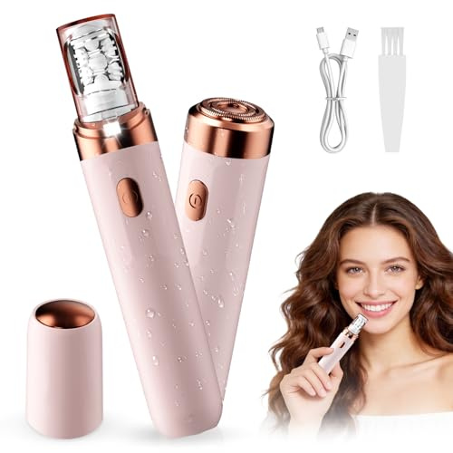 Epilator for Women,2 in 1 Portable Gentle Facial Epilator for Women & Fine Hair,Rechargeable Facial Epilating Shaver with LED Light & Detachable Dual Blade Smooth for Face,Lip, Arms,Pits,Legs & Bikini