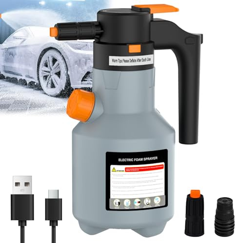 Drepint Pompa Irroratrice a Batteria 2L, Spruzzatore di Schiuma con 2 Ugelli, Spruzzatore di Schiuma Elettrico da 2300 mAh, per la Cura dell'auto, Pulizia dell'auto