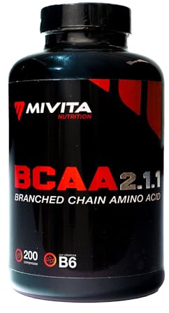 Mivita Nutrition BCAA 2 1 1 Aminoacidi Ramificati - 200 Compresse con Vitamina B6 - Amminoacidi BCAA L-Leucina L-Isoleucina L-Valina - Integratore Aminoacidi per Sport - Senza Glutine e Lattosio