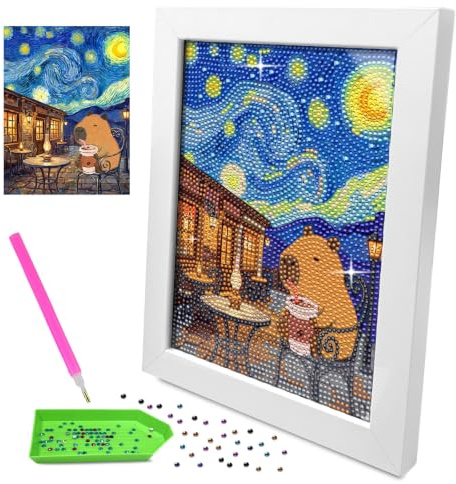 Capybara Diamond Painting med Träram 15 x 20 cm Diamanttavla Komplett Kit | 5D Diamantmålning Konstkit, Kristallkonstsats, Full Borrmålning, Hem Vägg Hantverk Dekoration