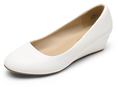 DREAM PAIRS Women's Debbie Mid Wedge Heel Pump Shoes,Size 7.5,White/Pu,Debbie