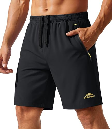 TACVASEN Beach Shorts Mens with Pockets Black Shorts Sports Running Shorts Summer Cargo Shorts for Men Elastic Waist Shorts Outdoor Breathable Shorts Black
