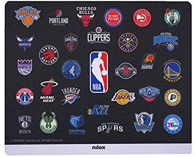 Nilox, Alfombrilla para ratón NBA Black, con Superficie antiestática y Antideslizante, Apta para Ratones ópticos y láser, Dimensiones 21 x 25,5 x 0,5 cm y Peso de 50 g