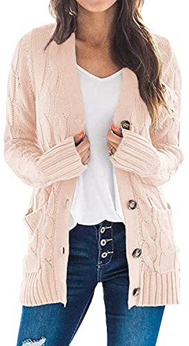 Easygou Cardigan da donna con bottoni, maglione in maglia a cappotto, a maniche lunghe, lavorato a maglia, con tasche, stile slouchy, oversize, morbido, con apertura sul davanti