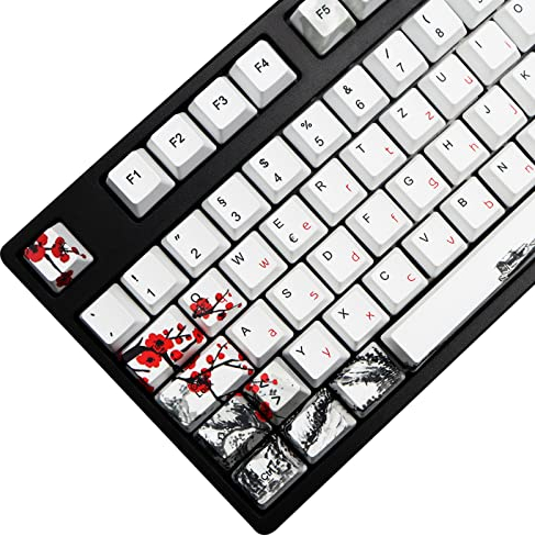 MOLGRIA Tastenkappen 111 Set für Deutscher Mechanische Tastatur, Custom PBT OEM Profil Tastenkappen für Deutschland mit Tastenkappenabzieher für Gateron Cherry MX Switch ISO Layout (Pflaumenblüte)
