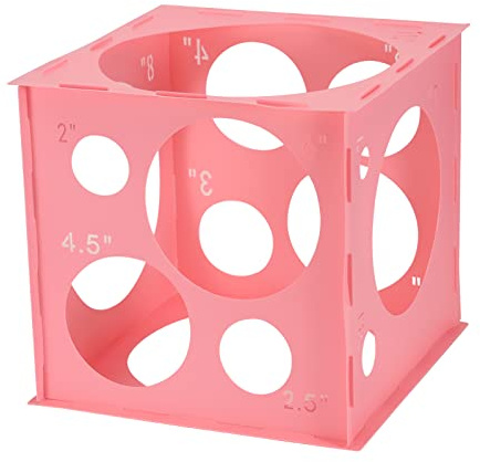 Pllieay 14 Holes Balloon Sizer Box Cube, Pink Plastic Measurement Tool, Collapsible With Instructions for Decoration, Arch, Columns, 1-10 Inch