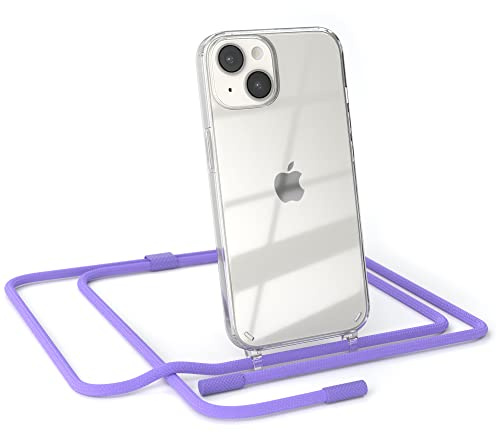 EAZY CASE - Handykette kompatibel mit iPhone 14 - dünne Handyhülle für iPhone 14 Hülle mit Band als Fallschutz Kette zum Umhängen transparente Hülle Silikon in Lavendel Lila