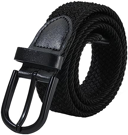 AWAYTR Boys Elastic Braided Belt - Black Pin Buckle Stretch Golf Baseball Belt for Boys and Girls Aged 4-12 Years (Black Buckle-Black,82cm)