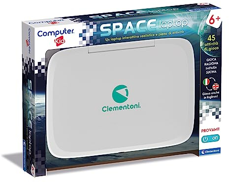 Clementoni - 16426 – Computer Kid Space Laptop – sprechendes elektronisches Lernspiel, Kindercomputer, Kinder-Laptop 5 Jahre, Technologie für Kinder, tragbar, Batterien im Lieferumfang enthalten