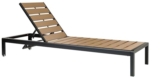 Beliani Tumbona de jardín de Metal Negro Madera Clara plástica Respaldo reclinable Nardo