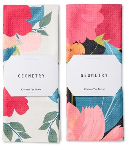 GEOMETRY Kitchen Tea Towels - Quick Dry Microfiber Dish Towels for Kitchen Roses for You, 18 x 30 2-Pack