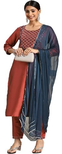 Yashika Conjunto de pantalón y kurta de seda negra de seda para mujer con Dupatta (YS-KS2049-S)
