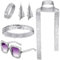 NebulaGlam 70er Jahre Disco Zubehör - Kostüm Glitzer Pailletten Stulpen, Sonnenbrille Ohrringe Armband und Stirnband, 70er 80er Jahre Outfit Damen für Fasching Karneval (Silber)