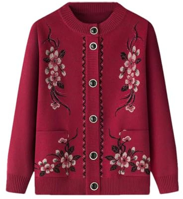 SaoBiiu Cardigan en tricot pour femme âgée d'âge moyen - Pull d'hiver ample à col rond pour grand-mère