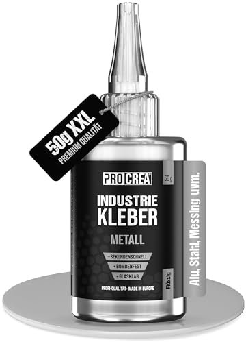 PROCREA® Sekundenkleber (50g) Metall [mit Anti-Austrocknungs-Spitze] Extra starker und transparenter Metallkleber für alle Metalltypen - Wasserfester Alleskleber & Superkleber in Industrie-Qualität