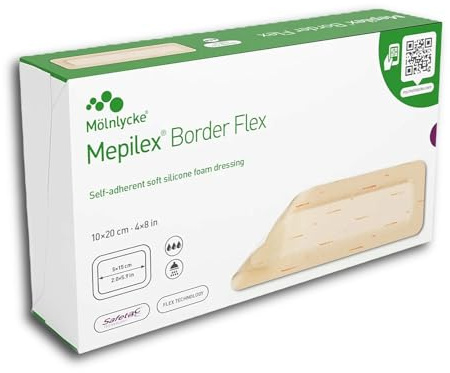Mepilex Border Flex 10x20 cm, självhäftande mjukt silikonskumförband, 10-pack