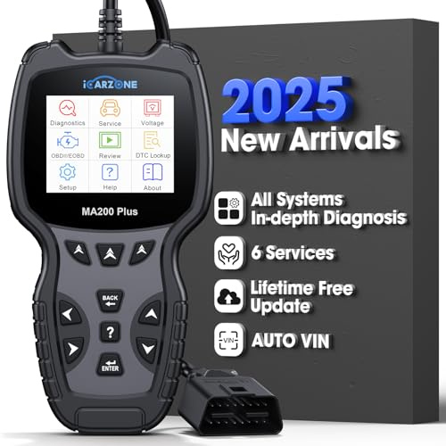 ICARZONE All Systems OBD2 Scanner, MA200 Plus Car Code Reader for 10000+ Car Models, with 6 Services Full OBD2 Live Data Battery Test Diagnostic Scan Tools Lifetime Free Upgrade