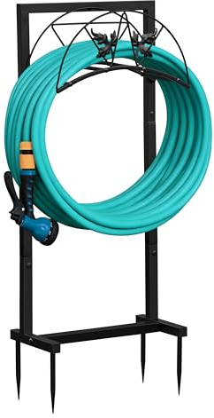 ATR ART TO REAL Soporte para manguera de jardín, colgador de manguera independiente con recubrimiento en polvo de acero, almacenamiento sin enredos y mantiene el patio ordenado, 100 cm de alto x 45 cm