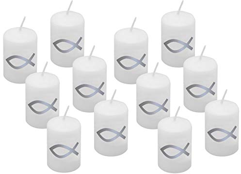 ZauberDeko 12 Kerzen Votiverze Kommunion Tischdeko Konfirmation Fisch Silber