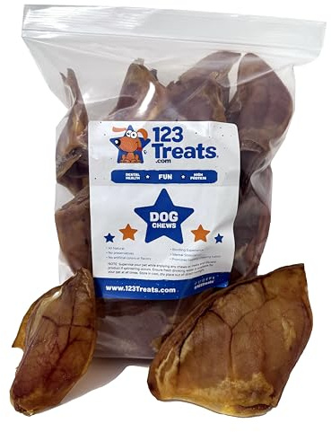 123 Treats Pig Ears for Dogs - (30 Count) 100% Natural, Long Lasting & Highly Digestible Chew Treats, Single Ingredient, Slow Baked, Great for Puppy, Large & Medium Dogs
