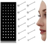 THUNARAZ 60pcs Stainless Steel Nose Studs Rings Piercing Pin Body Jewelry 22G 1.5mm 2mm 2.5mm White