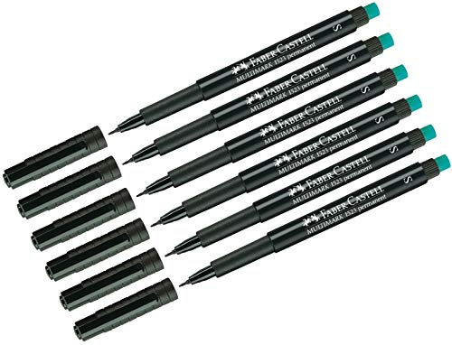 Faber-Castell 152399 - Marker Multimark S, permanent, schwarz (schwarz, 6 Stück)