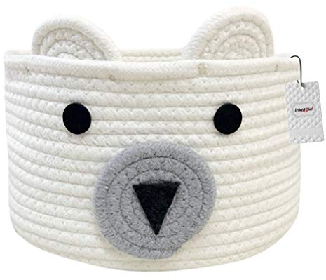 Inwagui Baumwolle Seil Aufbewahrungskorb Faltbar Aufbewahrungsbox Kinderzimmer Deko Bär Korb Baby Spielzeug Organizer Windeltasche - Weiß