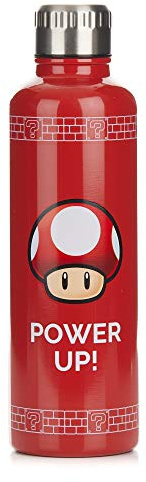 Paladone Super Mario Power Up Mushroom Water Bottle - Officially Licensed Stainless Steel Bottle for Hot and Cold Beverages, Leak Proof Lid, Gift for Retro Gamer, 500ml (17 fl oz)