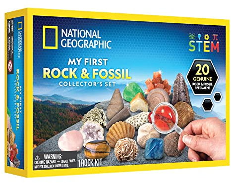 NATIONAL GEOGRAPHIC Rock & Fossil Collection - Rock Collection for Kids, 20 Rocks and Fossils with Agate, Rose Quartz, Jasper & More, Great STEM Science Kit for Boys and Girls