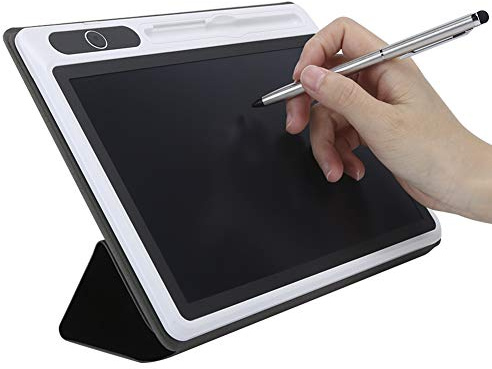 10-tums elektronisk anteckningsbok LCD surfplatta ritplatta affärstillbehör högteknologisk lamineringsteknik för studier, affärsmöten (svart (med läderfodral))