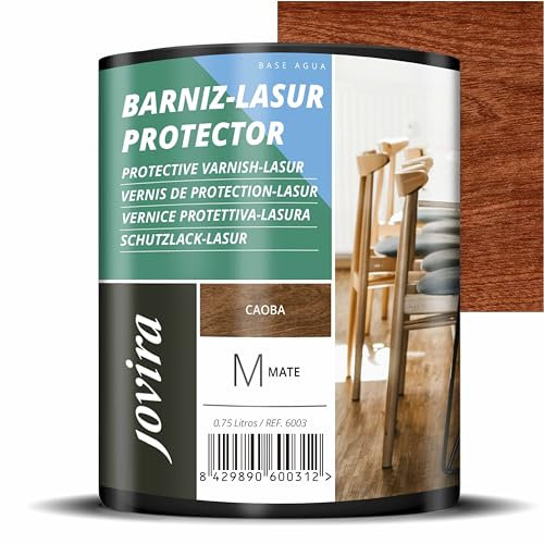 JOVIRA PINTURAS BARNIZ-LASUR Protector Mate al Agua. Protege, decora y embellece todo tipo de madera. (750 Mililitros, Caoba) G-6