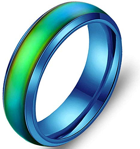 Jude Jewelers 4mm Stainless Steel Temperature Sensative Color Changing Wedding Band Mood Ring (Blue, 5)